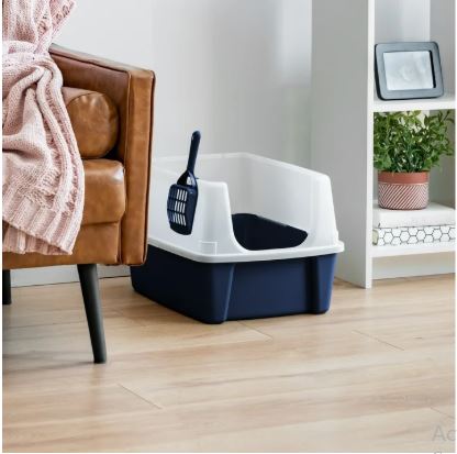 Picture of Iris Ohyama USA Large Open Top Cat Litter Tray with Scoop and Scatter Shield, Sturdy Easy to Clean Open Air Kitty Litter Pan with Tall Spray and Scatter Shield China