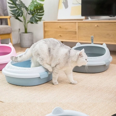 Picture of Cat Litter Box Semi-Enclosed Litter Box Large Splash-Proof Deodorant Cat Toilet Simple and Easy to Clean Kitten Litter Box Supplies Cat Toilet (China)