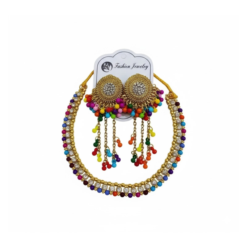 Picture of Stylish Indian gold plated necklace set for_women-3 Part Earrings & Tikli NEW Jewellery beautiful har Set for Women