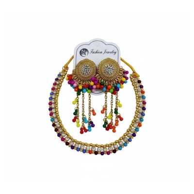 Picture of Stylish Indian gold plated necklace set for_women-3 Part Earrings & Tikli NEW Jewellery beautiful har Set for Women