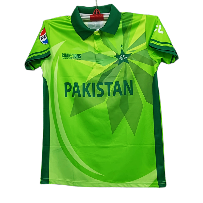 Picture of Pakistan World Cup Jersey 2025. Collar Short sleeve Cricket Jersey 4 Part Jersey