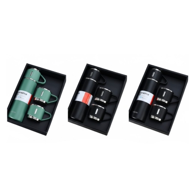 Picture of Steel Vacuum Flask Set With 3 Steel Cups Combo- 500MI Double-Layer Stainless Steel Thermos Tumbler Flask With Gift