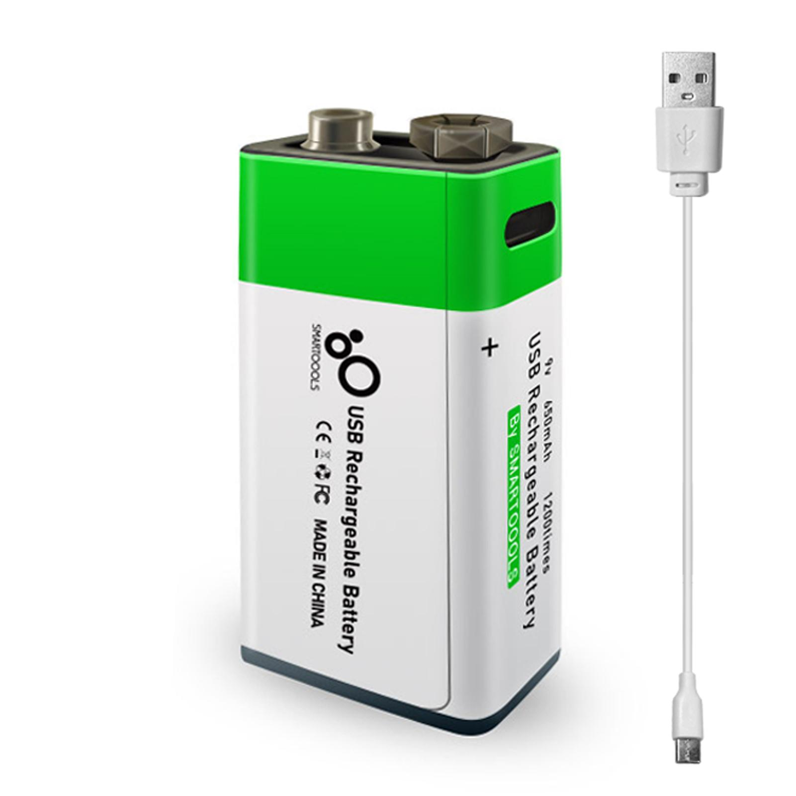 Picture of 9V Rechargeable Battery, SmarToools 9V Type-C Lithium Rechargeable Battery