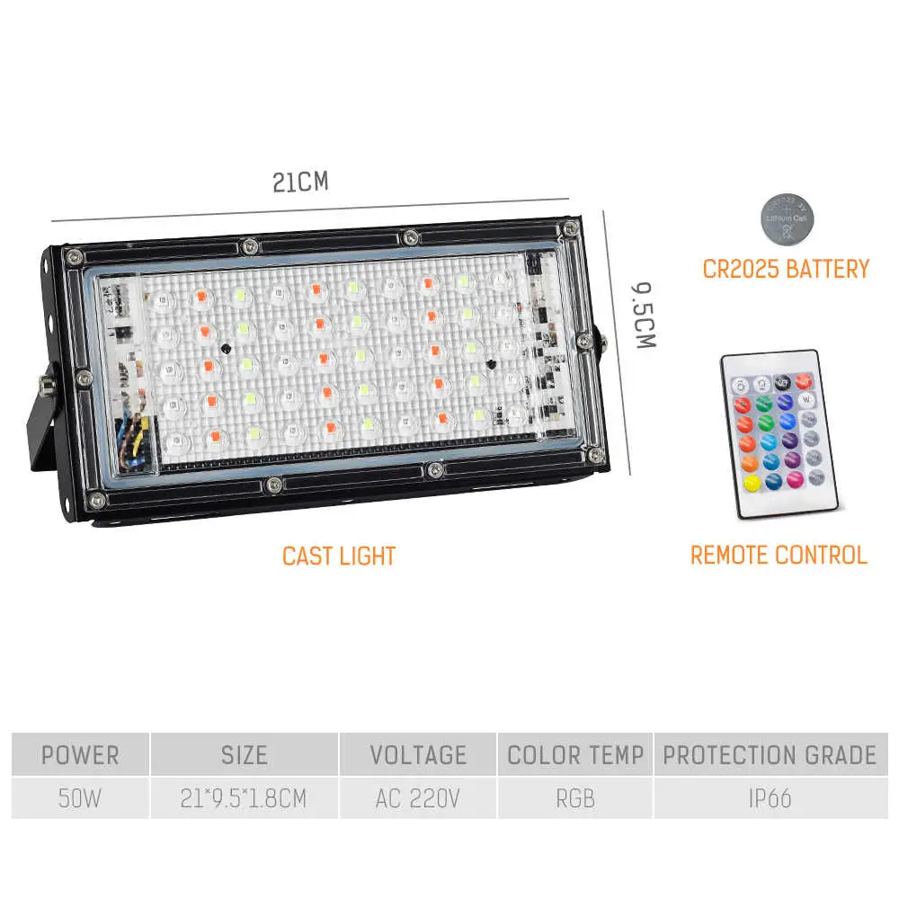 Picture of RGB Flood Light Remote Control 50W Outdoor Landscape Lighting Waterproof IP66 50 W light