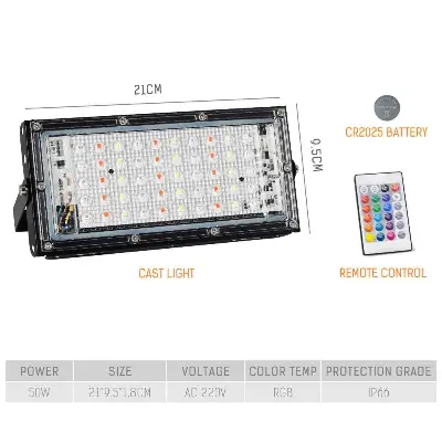 Picture of RGB Flood Light Remote Control 50W Outdoor Landscape Lighting Waterproof IP66 50 W light