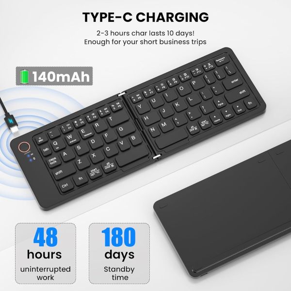 Picture of Foldable Wireless Keyboard | Rechargeable Ultra Slim Folding Pocket Bluetooth Keyboard