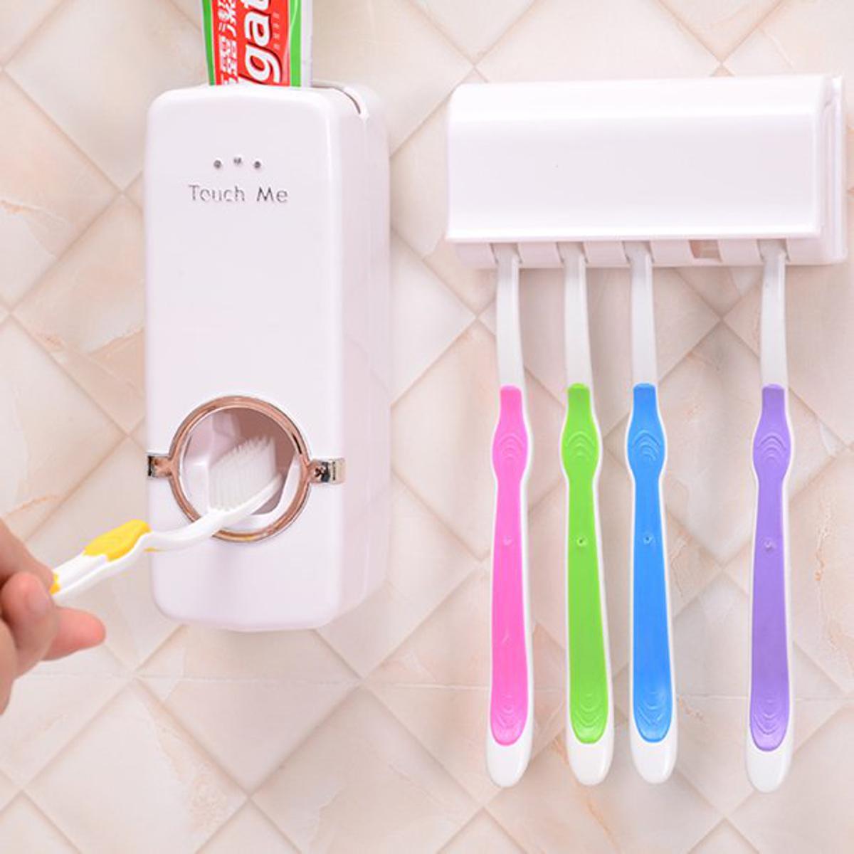 Picture of Toothpaste Dispenser/Wall Mounted Automatic Toothpaste Dispenser Color and Toothbrush Holder Toothpest Dispencer Squeezer with Detachable 5 Hole Toothbrush Holder