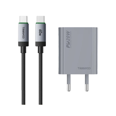 Picture of Tranyoo | T-EU7C | 20W Fast Charging Adapter with USB-C to USB-C Cable | PD Quick Charger | Compact EU Plug | Safe & Reliable for Smartphones, Tablets, and Other Type-C Devices