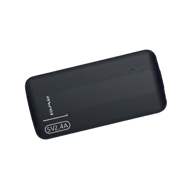 Picture of AWEI | P20K 10000mAh Slim Power Bank | Dual USB 5V/2.4A Output (Shared) | Type-C & Micro-USB Input 5V/2A | 4-LED Battery Indicator | 144×68×15mm, 216g | Portable Charger for Android & iPhone.