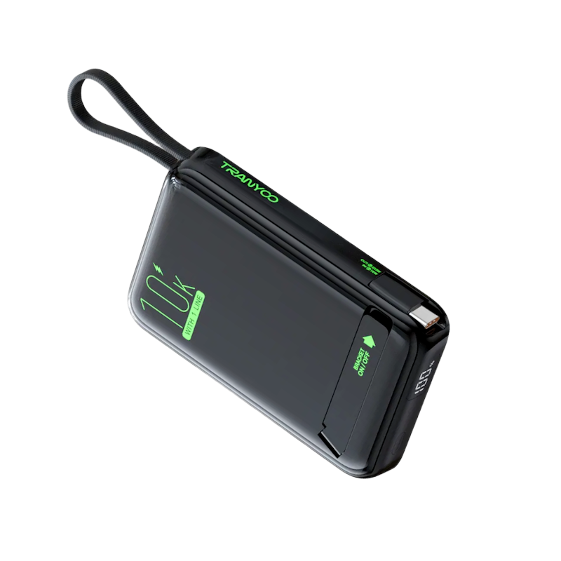 Picture of Tranyoo | T-F26 10000mAh Magnetic Wireless Power Bank | 22.5W Wired Fast Charging + 15W Wireless | Type-C In/Out + Built-in Type-C Cable | LED Digital Display, Stand/Lanyard | For iPhone (MagSafe) & Android.