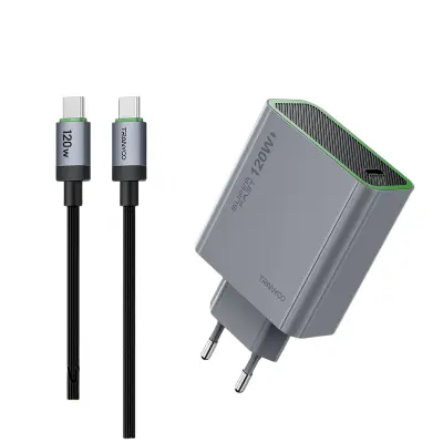 Picture of Tranyoo | T-EU8C | 120W GaN USB-C Fast Charger | Single Type-C Port | 100–240V Global Voltage | PD/QC Multi-Protocol Support | 8-Point Safety | Compact EU Plug | Includes Braided USB-C Cable | For Android, iPhone 15 & Laptops