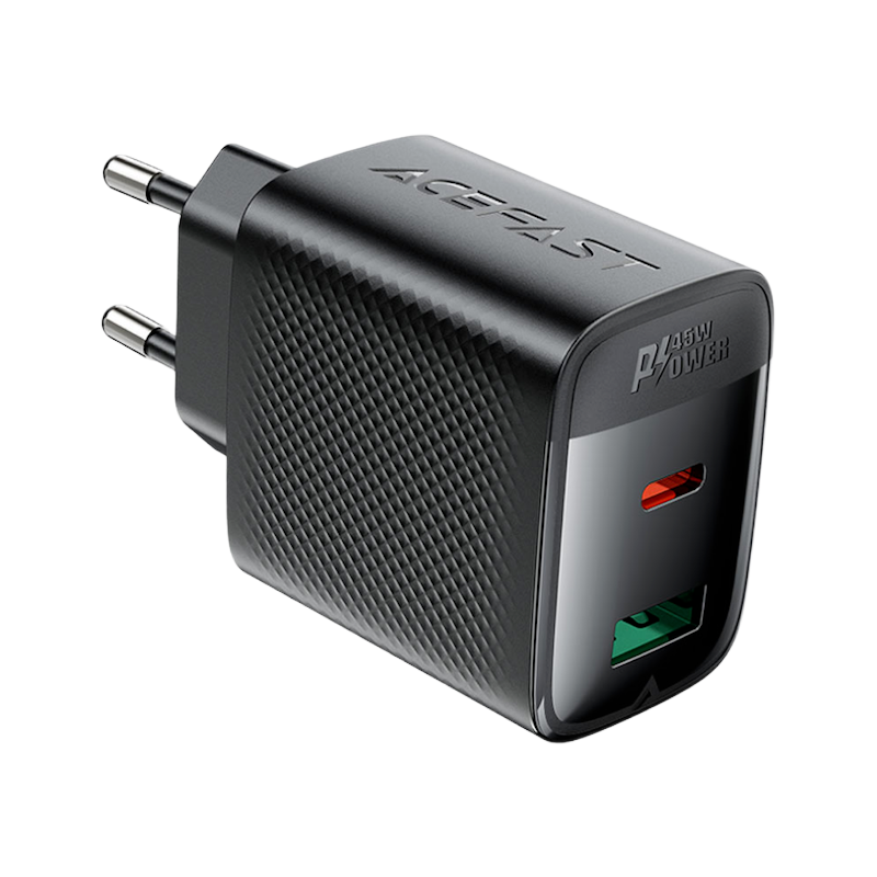 Picture of ACEFAST | A106 | 45W GaN Fast Wall Charger | Dual Port USB-C (PD/PPS 45W) + USB-A (22.5W) | 100–240V EU Plug | Multi-Protocol PD3.0/QC4+ | Flame-Retardant PC | Compact Fast Charger for Android, iPhone 15 & iPad