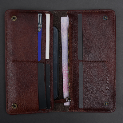 Picture of Zays Premium Genuine Leather Long Wallet for Men & Women | Elegant Design, Spacious Card & Mobile Slots | Durable Full-Grain Leather Chocolate