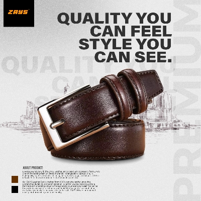 Picture of Zays Genuine Leather Belt for Men – Premium Full-Grain Cowhide, Handmade, Formal & Casual Use, Adjustable Fit, Exclusive Box Included, Stylish Black & Brown Belt for Office, Jeans, Eid, Wedding, Anniversary & Birthday Gift