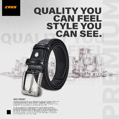 Picture of Zays Men’s Belt – Full Grain Handmade Premium Leather, Reinforced Stitching, Moisture-Resistant, Rust-Proof & Nickel Free Buckle, Long-Term Use, Ideal for Jeans, Blazer, Workwear, Travel & Events, Premium Quality Build with Stylish Box for Gift