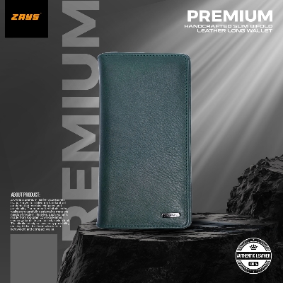 Picture of Zays Handcrafted Premium Eco-Friendly Leather Long Wallet for Mobile & Many things – Slim, Durable & Stylish Wallet for Unisex – Top-Grain Leather, Compact & Lightweight (Deep green)
