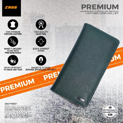 Picture of Zays Handcrafted Premium Eco-Friendly Leather Long Wallet for Mobile & Many things – Slim, Durable & Stylish Wallet for Unisex – Top-Grain Leather, Compact & Lightweight (Deep green)