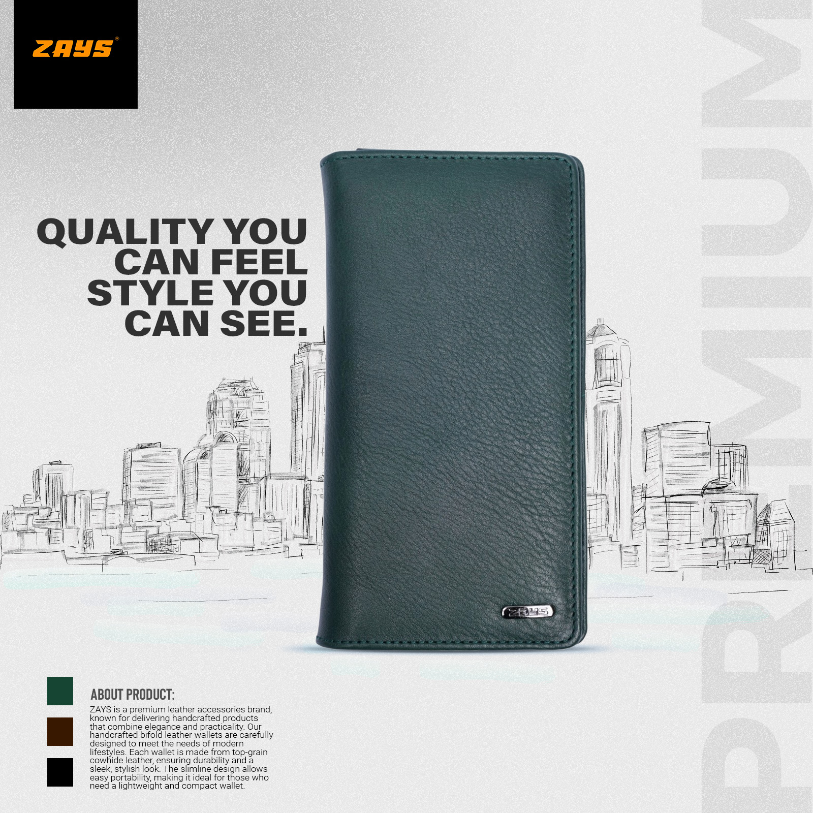 Picture of Zays Handcrafted Premium Eco-Friendly Leather Long Wallet for Mobile & Many things – Slim, Durable & Stylish Wallet for Unisex – Top-Grain Leather, Compact & Lightweight (Deep green)