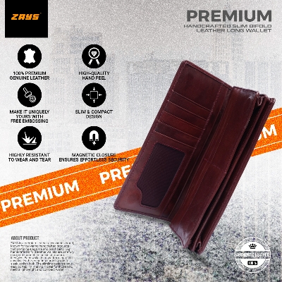 Picture of Zays Handcrafted Premium Eco-Friendly Leather Long Wallet for Mobile & Many things – Slim, Durable & Stylish Wallet for Unisex – Top-Grain Leather, Compact & Lightweight (Chocolate)