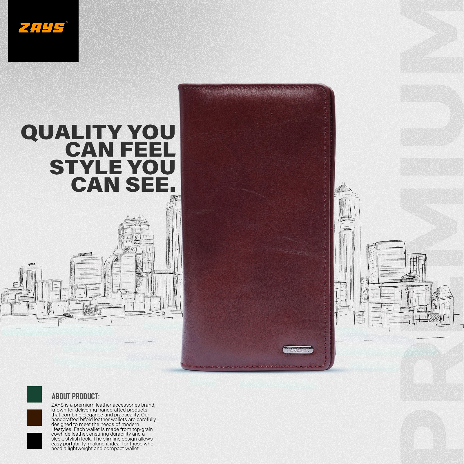 Picture of Zays Handcrafted Premium Eco-Friendly Leather Long Wallet for Mobile & Many things – Slim, Durable & Stylish Wallet for Unisex – Top-Grain Leather, Compact & Lightweight (Chocolate)