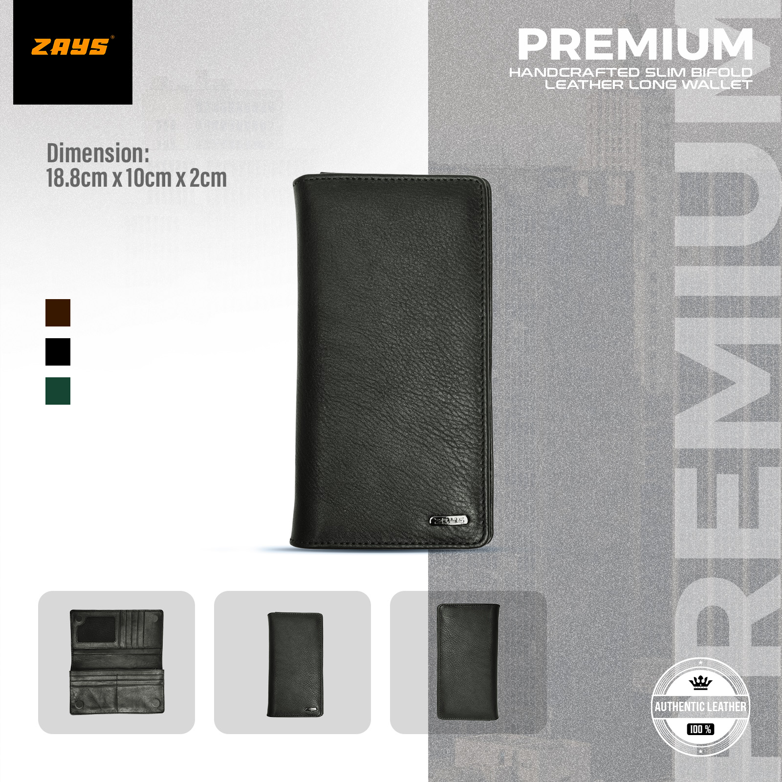 Picture of Zays Handcrafted Premium Eco-Friendly Leather Long Wallet for Mobile & Many things – Slim, Durable & Stylish Wallet for Unisex – Top-Grain Leather, Compact & Lightweight (Black)