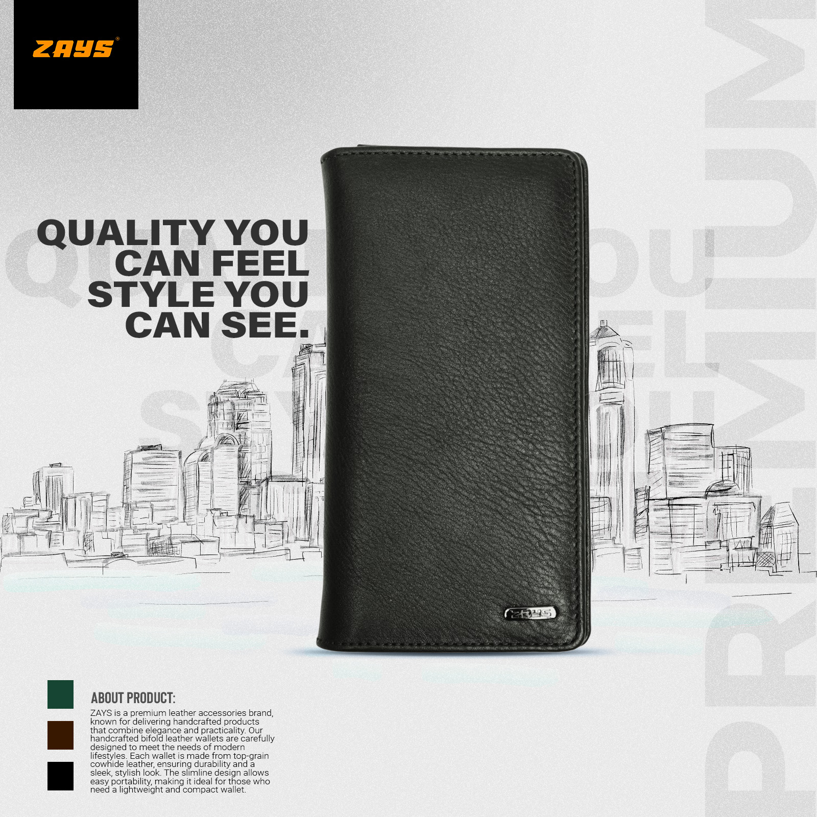 Picture of Zays Handcrafted Premium Eco-Friendly Leather Long Wallet for Mobile & Many things – Slim, Durable & Stylish Wallet for Unisex – Top-Grain Leather, Compact & Lightweight (Black)