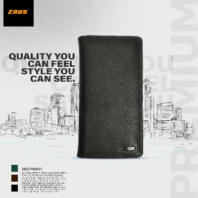 Picture of Zays Handcrafted Premium Eco-Friendly Leather Long Wallet for Mobile & Many things – Slim, Durable & Stylish Wallet for Unisex – Top-Grain Leather, Compact & Lightweight (Black)