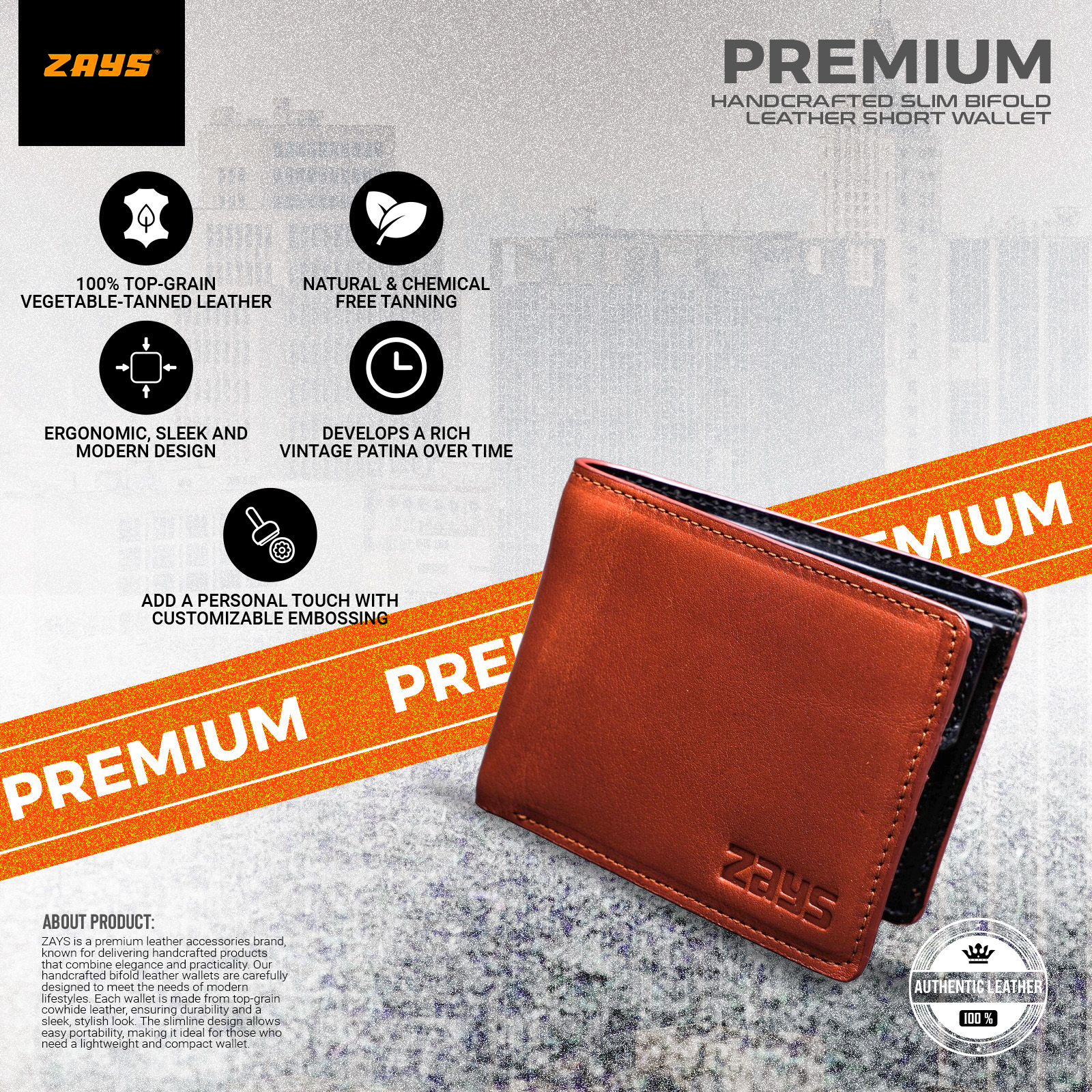 Picture of Zays Handcrafted Premium Eco-Friendly Oil Pull Up Leather Bifold Short Wallet – Slim, Durable & Stylish Wallet for Unisex – Top-Grain Leather, Compact & Lightweight (Brown)