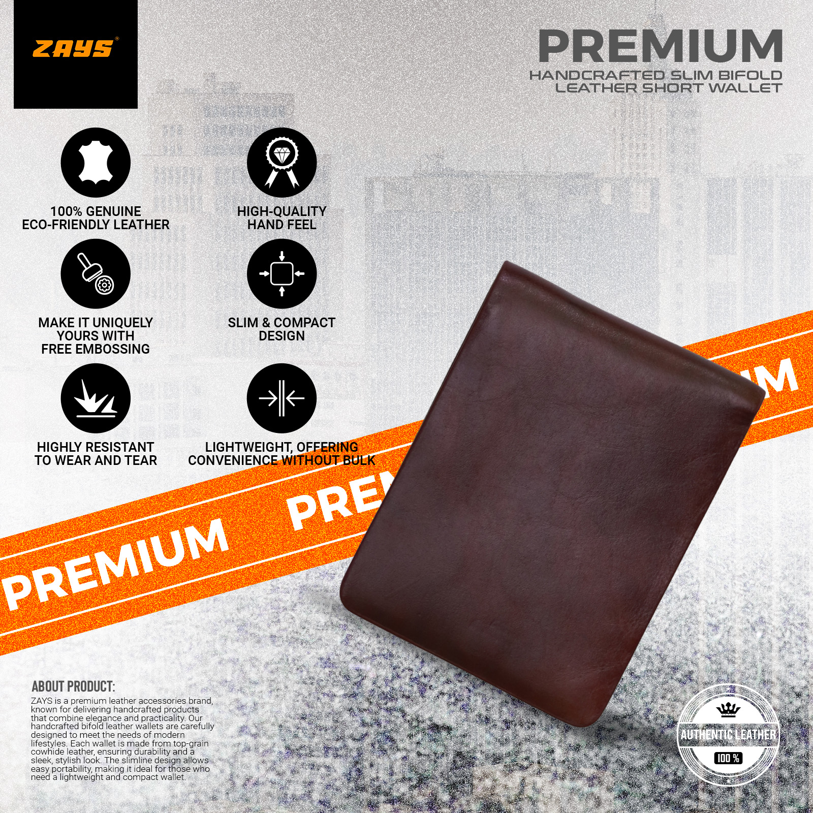 Picture of Zays Handcrafted Premium Eco-Friendly Leather Bifold Wallet – Slim, Durable & Stylish Short Wallet for Unisex – Top-Grain Leather, Compact & Lightweight (Chocolate)