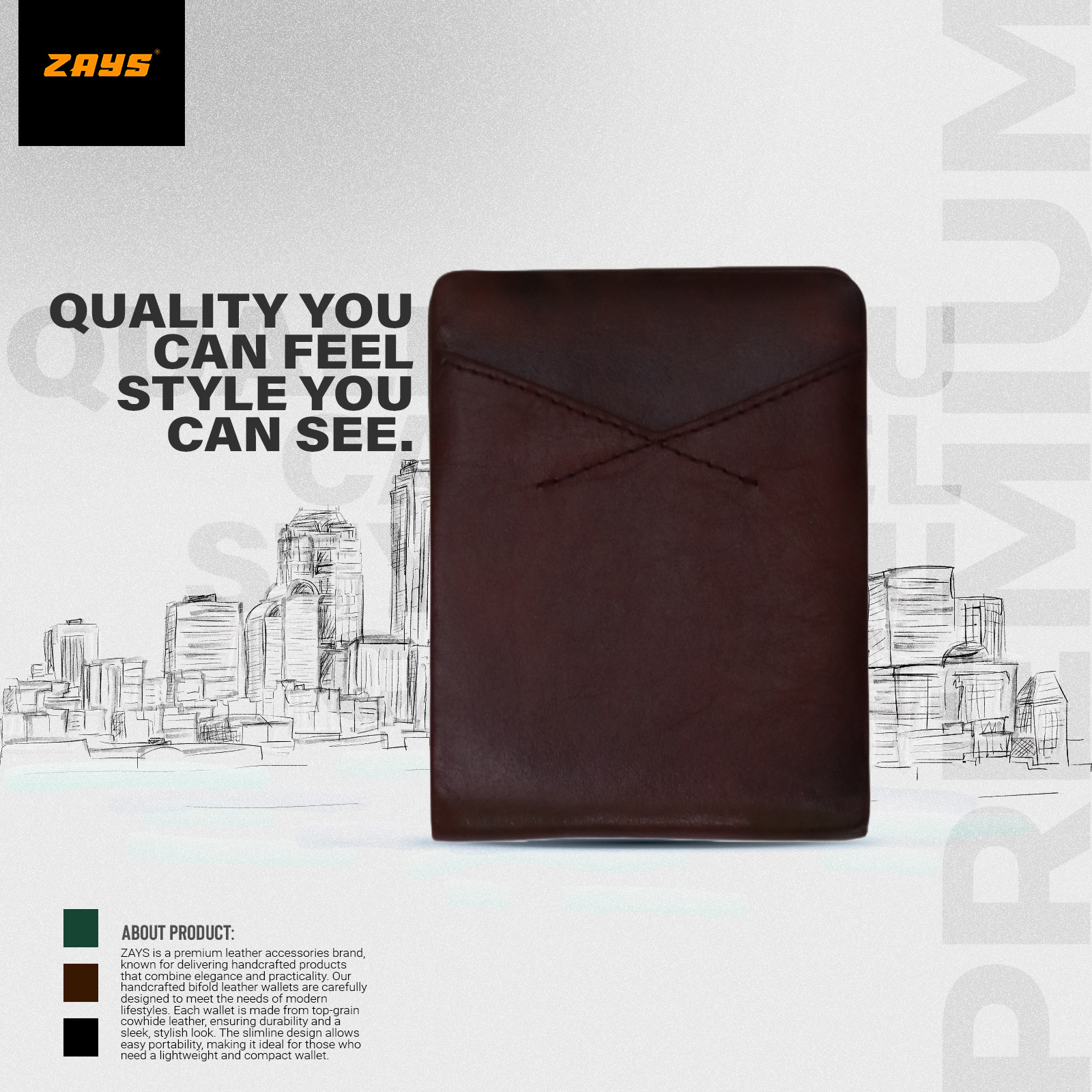 Picture of Zays Handcrafted Premium Eco-Friendly Leather Bifold Wallet – Slim, Durable & Stylish Short Wallet for Unisex – Top-Grain Leather, Compact & Lightweight (Chocolate)