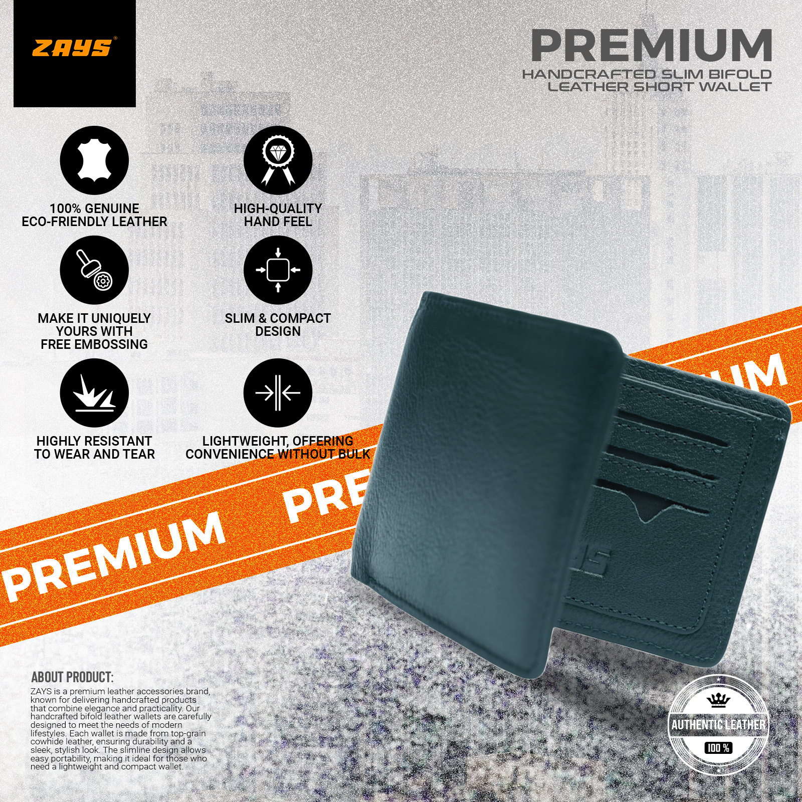 Picture of Zays Handcrafted Premium Eco-Friendly Leather Bifold Wallet – Slim, Durable & Stylish Short Wallet for Unisex – Top-Grain Leather, Compact & Lightweight (Deep green)