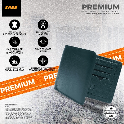 Picture of Zays Handcrafted Premium Eco-Friendly Leather Bifold Wallet – Slim, Durable & Stylish Short Wallet for Unisex – Top-Grain Leather, Compact & Lightweight (Deep green)