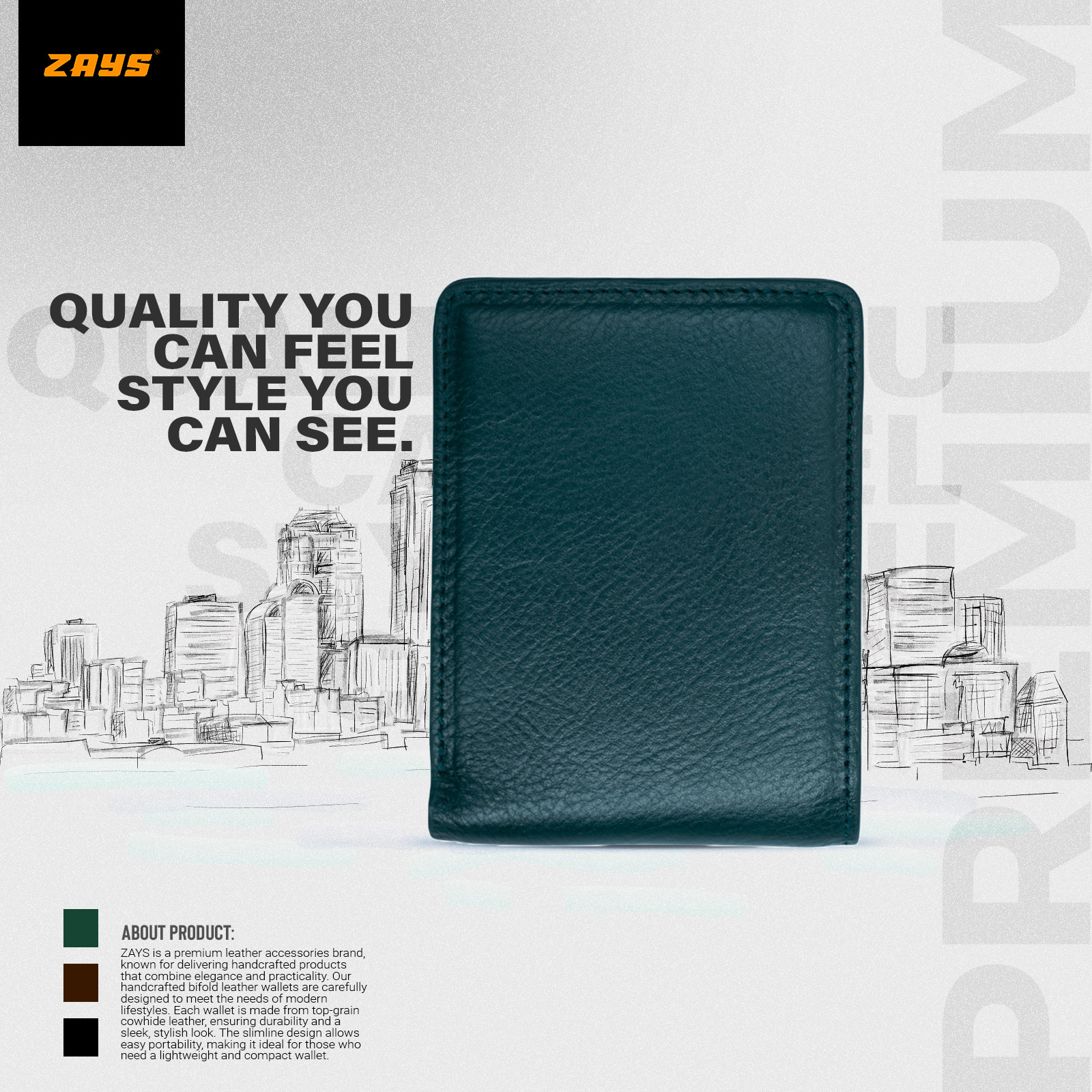 Picture of Zays Handcrafted Premium Eco-Friendly Leather Bifold Wallet – Slim, Durable & Stylish Short Wallet for Unisex – Top-Grain Leather, Compact & Lightweight (Deep green)