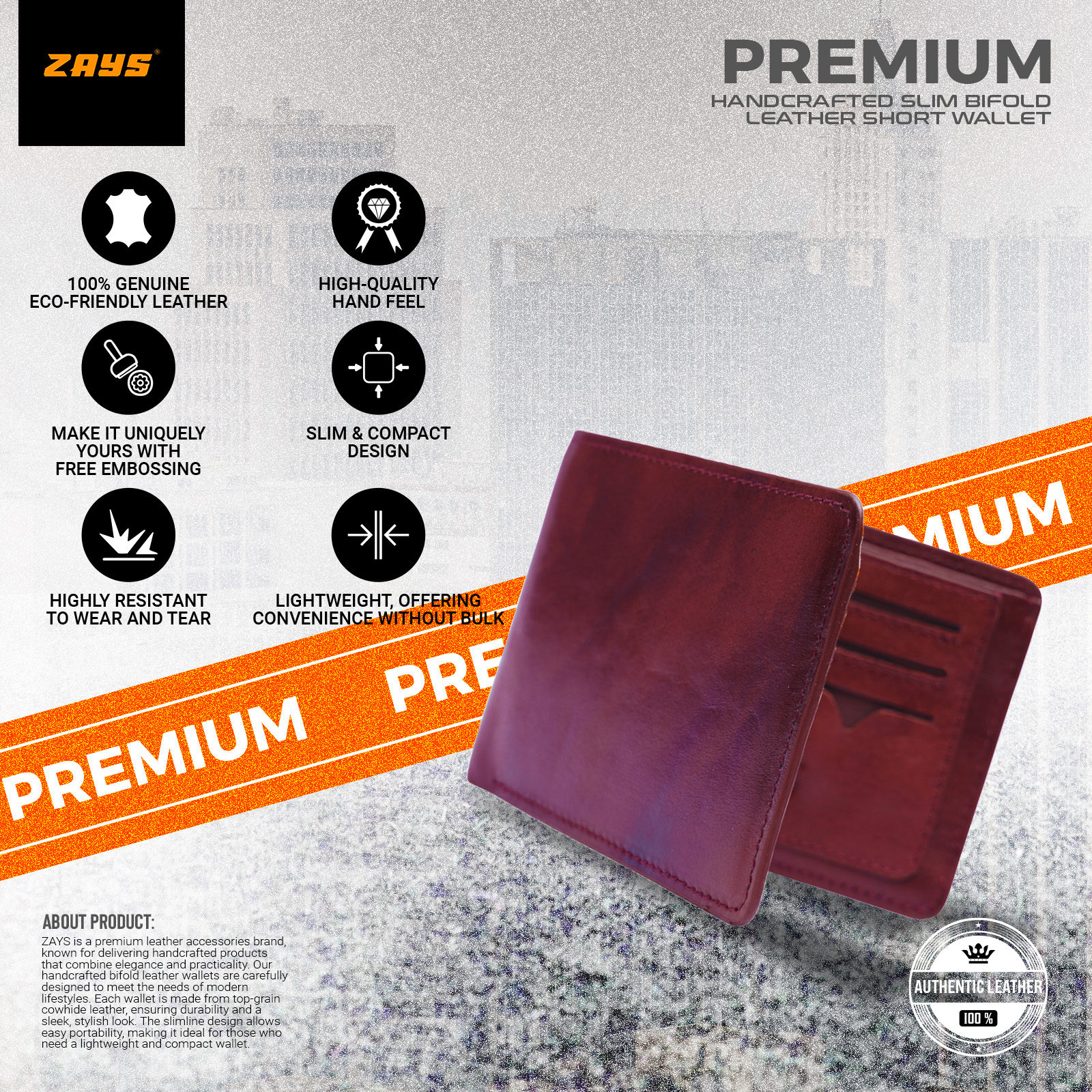 Picture of Zays Handcrafted Premium Eco-Friendly Leather Bifold Wallet – Slim, Durable & Stylish Short Wallet for Unisex – Top-Grain Leather, Compact & Lightweight (Chocolate Color)