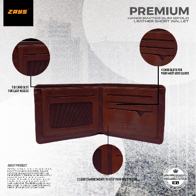 Picture of Zays Handcrafted Premium Eco-Friendly Leather Bifold Wallet – Slim, Durable & Stylish Short Wallet for Unisex – Top-Grain Leather, Compact & Lightweight (Chocolate Color)