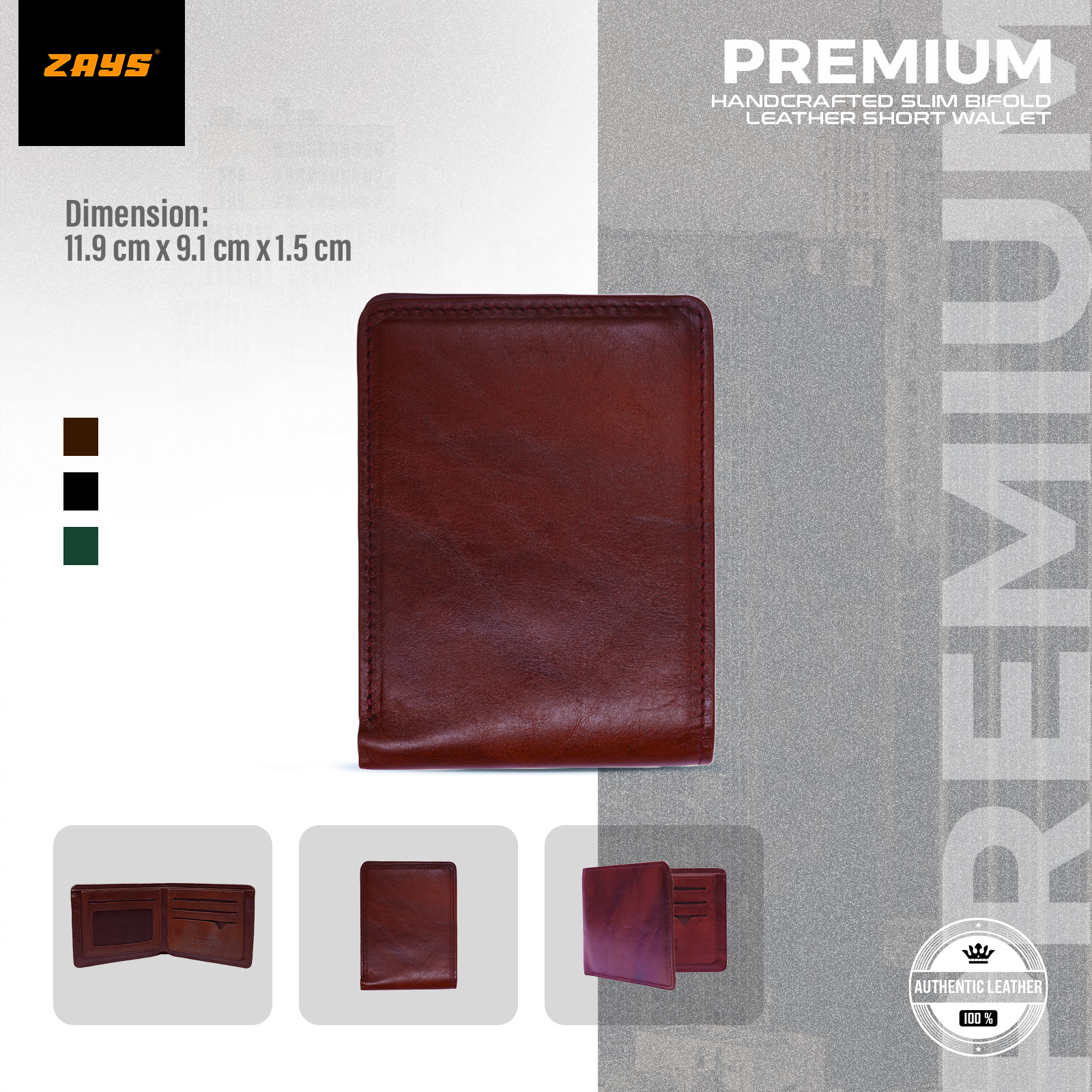 Picture of Zays Handcrafted Premium Eco-Friendly Leather Bifold Wallet – Slim, Durable & Stylish Short Wallet for Unisex – Top-Grain Leather, Compact & Lightweight (Chocolate Color)