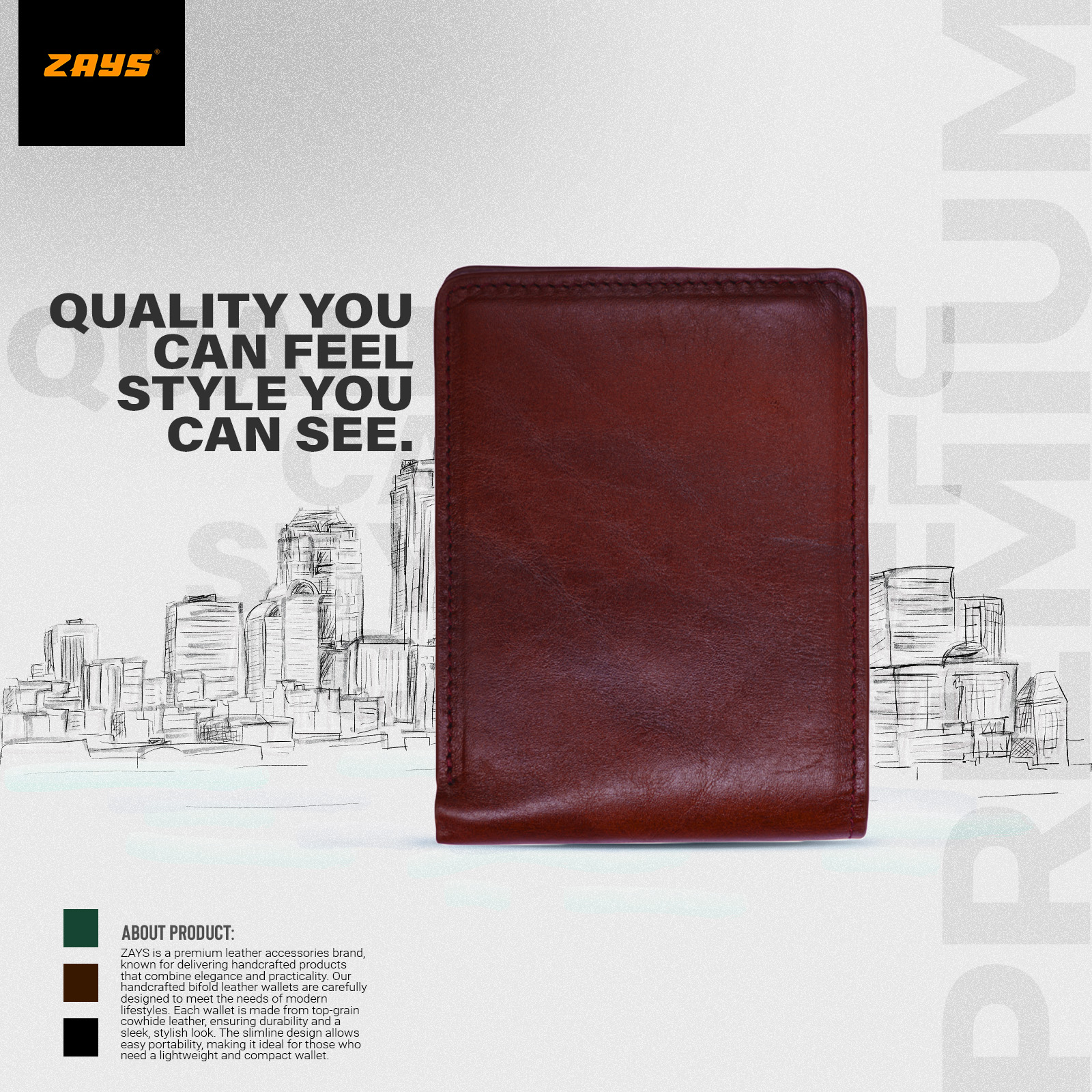 Picture of Zays Handcrafted Premium Eco-Friendly Leather Bifold Wallet – Slim, Durable & Stylish Short Wallet for Unisex – Top-Grain Leather, Compact & Lightweight (Chocolate Color)