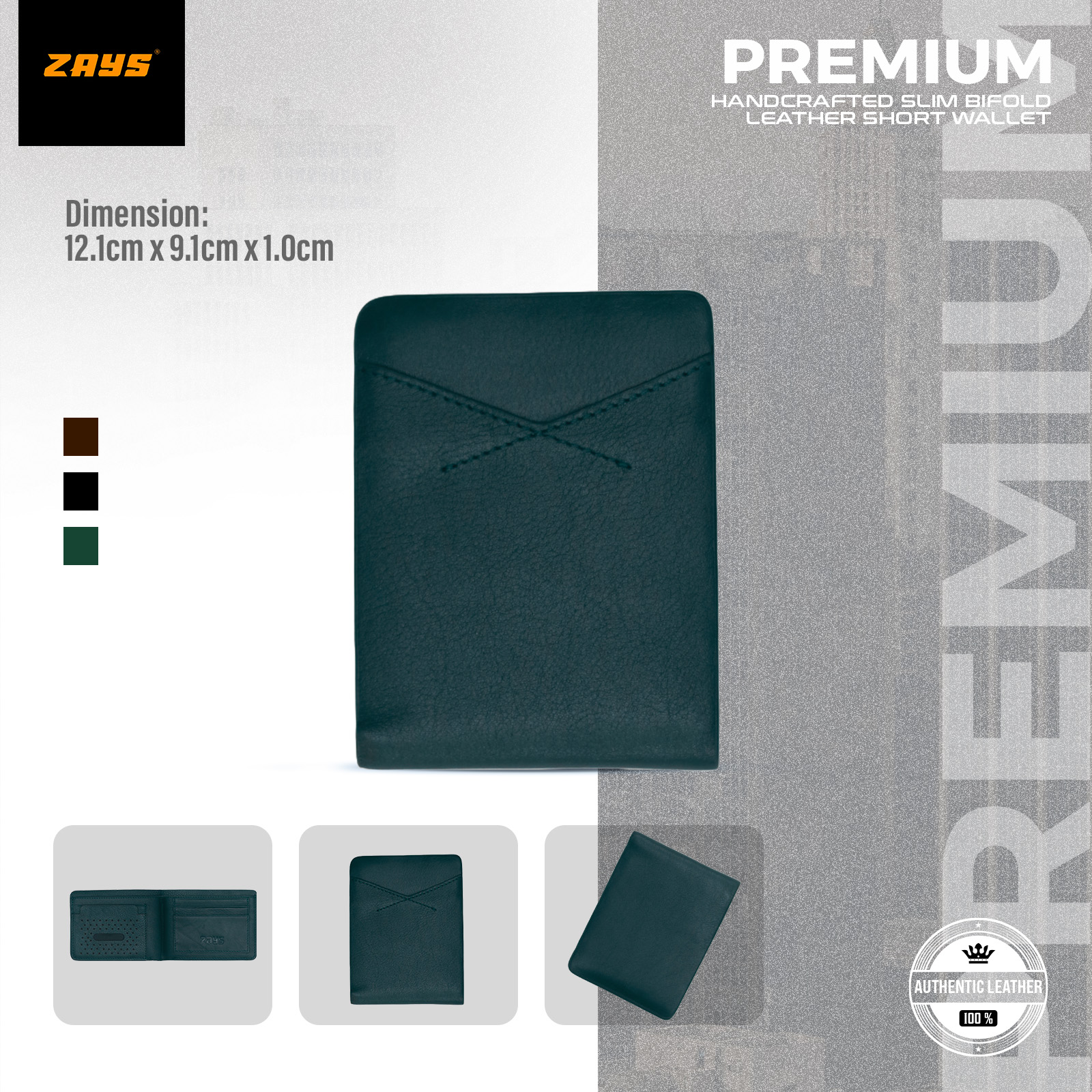 Picture of Zays Premium Handcrafted Slim Bifold Leather Short Wallet for Men & Women - Personalized Top-Grain Leather Wallet - Compact, Durable & Stylish