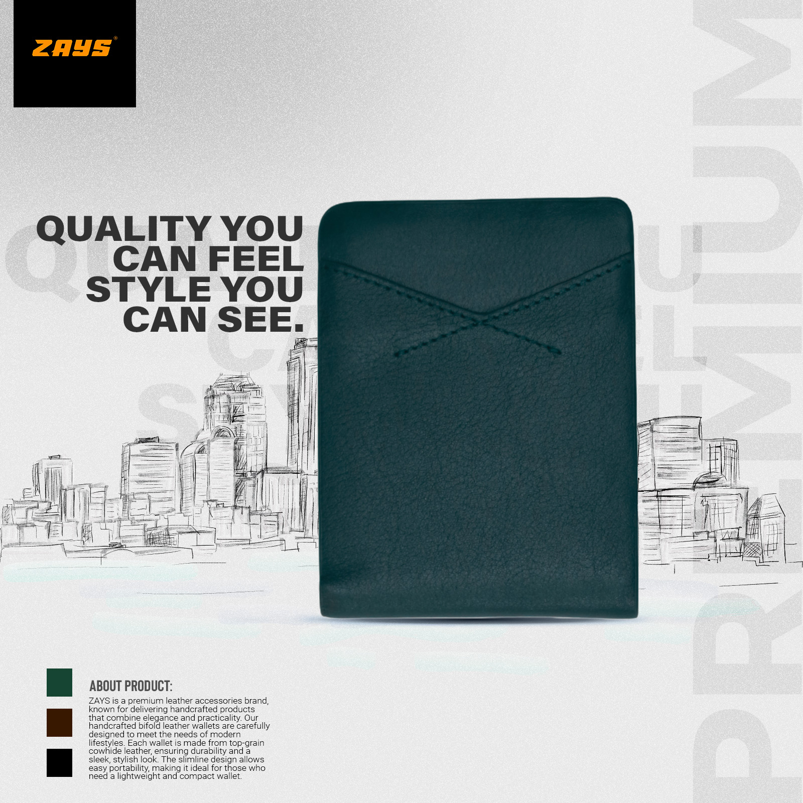 Picture of Zays Premium Handcrafted Slim Bifold Leather Short Wallet for Men & Women - Personalized Top-Grain Leather Wallet - Compact, Durable & Stylish