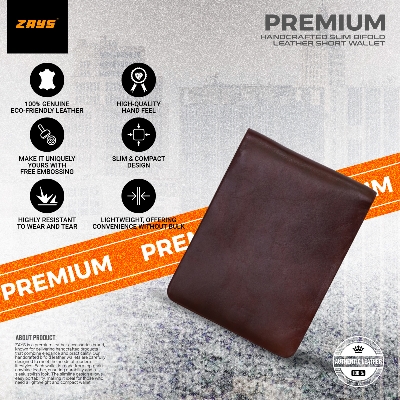 Picture of Zays Premium Handcrafted Slim Bifold Leather Short Wallet for Men & Women - Personalized Top-Grain Leather Wallet - Compact, Durable & Stylish (Chocolate)