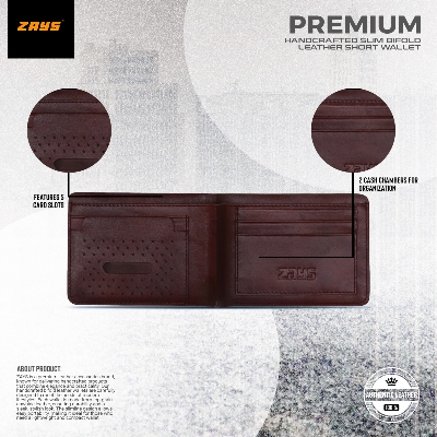 Picture of Zays Premium Handcrafted Slim Bifold Leather Short Wallet for Men & Women - Personalized Top-Grain Leather Wallet - Compact, Durable & Stylish (Chocolate)