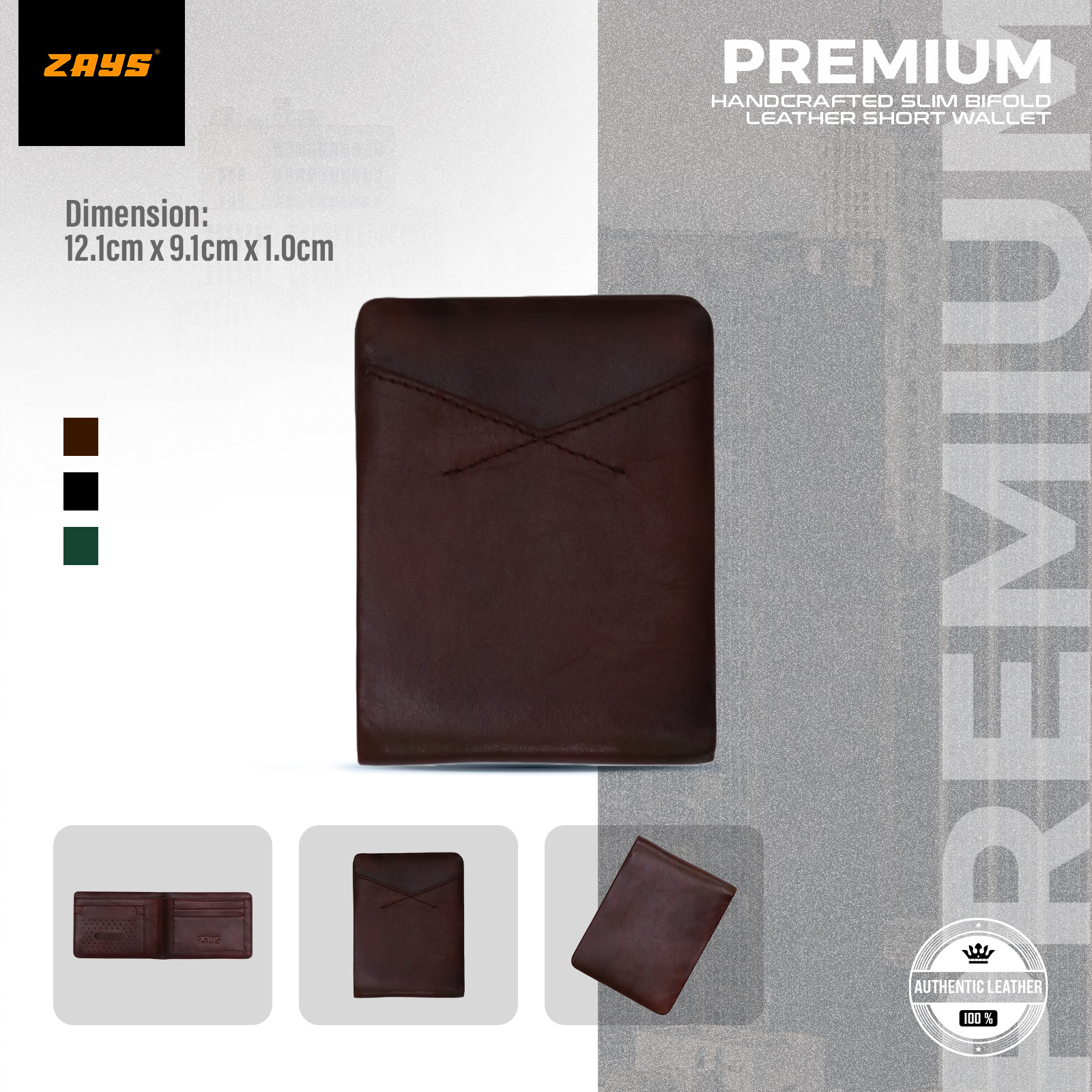 Picture of Zays Premium Handcrafted Slim Bifold Leather Short Wallet for Men & Women - Personalized Top-Grain Leather Wallet - Compact, Durable & Stylish (Chocolate)