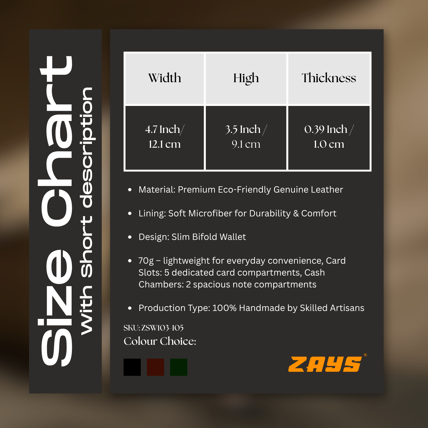 Picture of Zays Premium Handcrafted Slim Bifold Leather Short Wallet for Men & Women - Personalized Top-Grain Leather Wallet - Compact, Durable & Stylish (Chocolate)