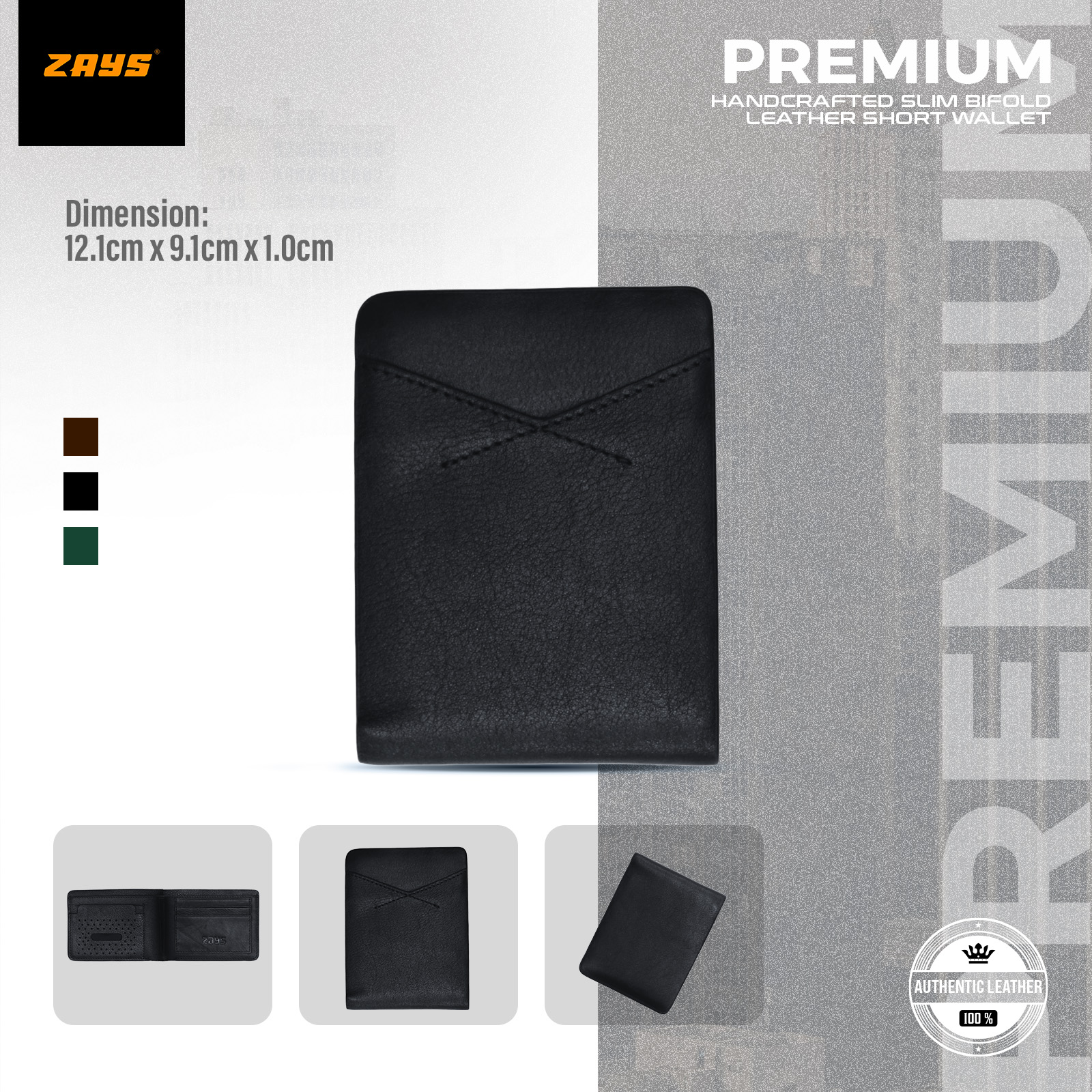 Picture of Zays Premium Handcrafted Slim Bifold Leather Short Wallet for Men & Women - Personalized Top-Grain Leather Wallet - Compact, Durable & Stylish (Black)