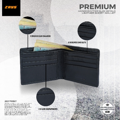 Picture of Zays Handcrafted Real Pati Degine Premium Leather Bifold Wallet for Men And Women | Super Slim Durable Stylish Short Wallet | Best Quality in Bangladesh