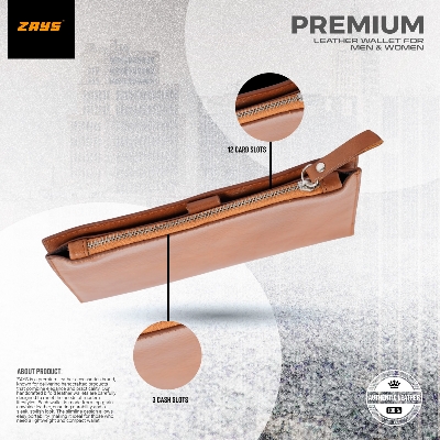 Picture of Zays Premium Leather Wallet for Men & Women – Full Grain Oil Pull Up Leather, 12 Card Slots, YKK Zipper, Stylish & Durable Wallet for Everyday Use