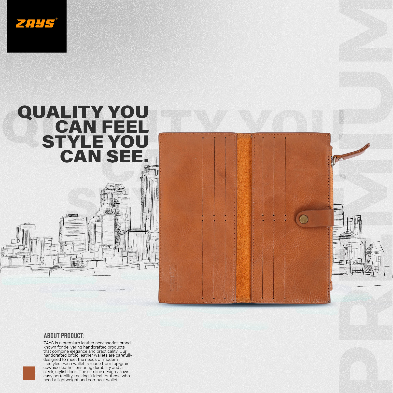 Picture of Zays Premium Leather Wallet for Men & Women – Full Grain Oil Pull Up Leather, 12 Card Slots, YKK Zipper, Stylish & Durable Wallet for Everyday Use