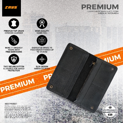 Picture of Zays Premium Genuine Leather Long Wallet for Men & Women | Elegant Design, Spacious Card & Mobile Slots | Durable Full-Grain Leather Accessory for Everyday & Travel