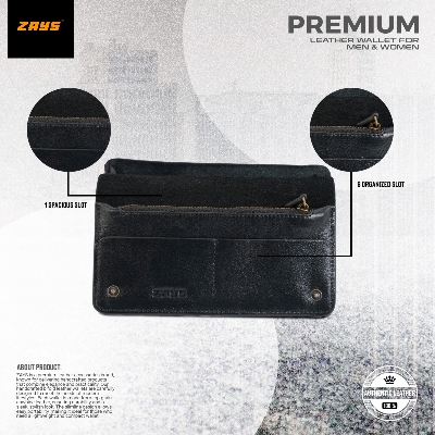 Picture of Zays Premium Genuine Leather Long Wallet for Men & Women | Elegant Design, Spacious Card & Mobile Slots | Durable Full-Grain Leather Accessory for Everyday & Travel