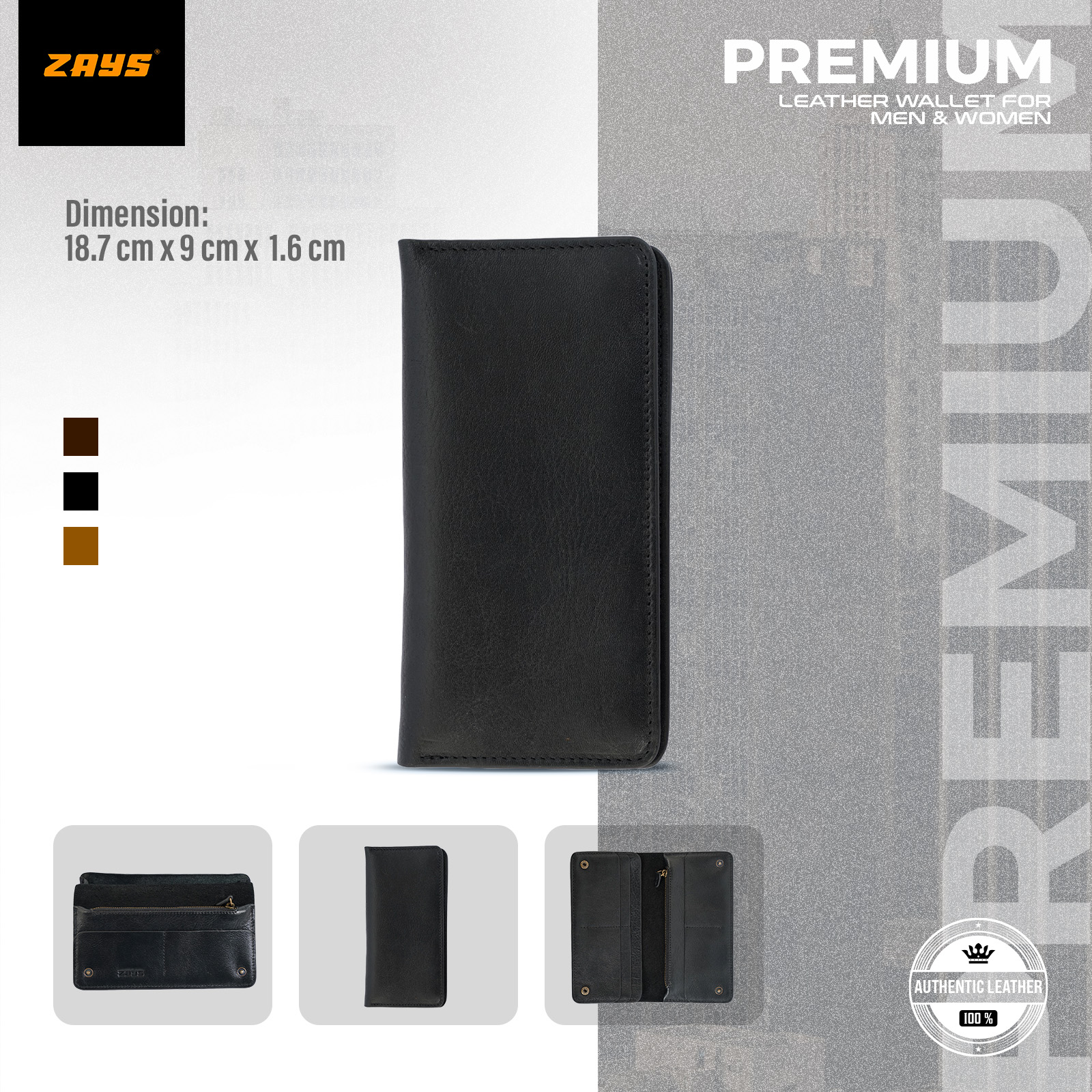 Picture of Zays Premium Genuine Leather Long Wallet for Men & Women | Elegant Design, Spacious Card & Mobile Slots | Durable Full-Grain Leather Accessory for Everyday & Travel
